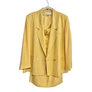 VTG Christian Dior Womens The Suit Blazer Skirt Set 16 Yellow Statement Career